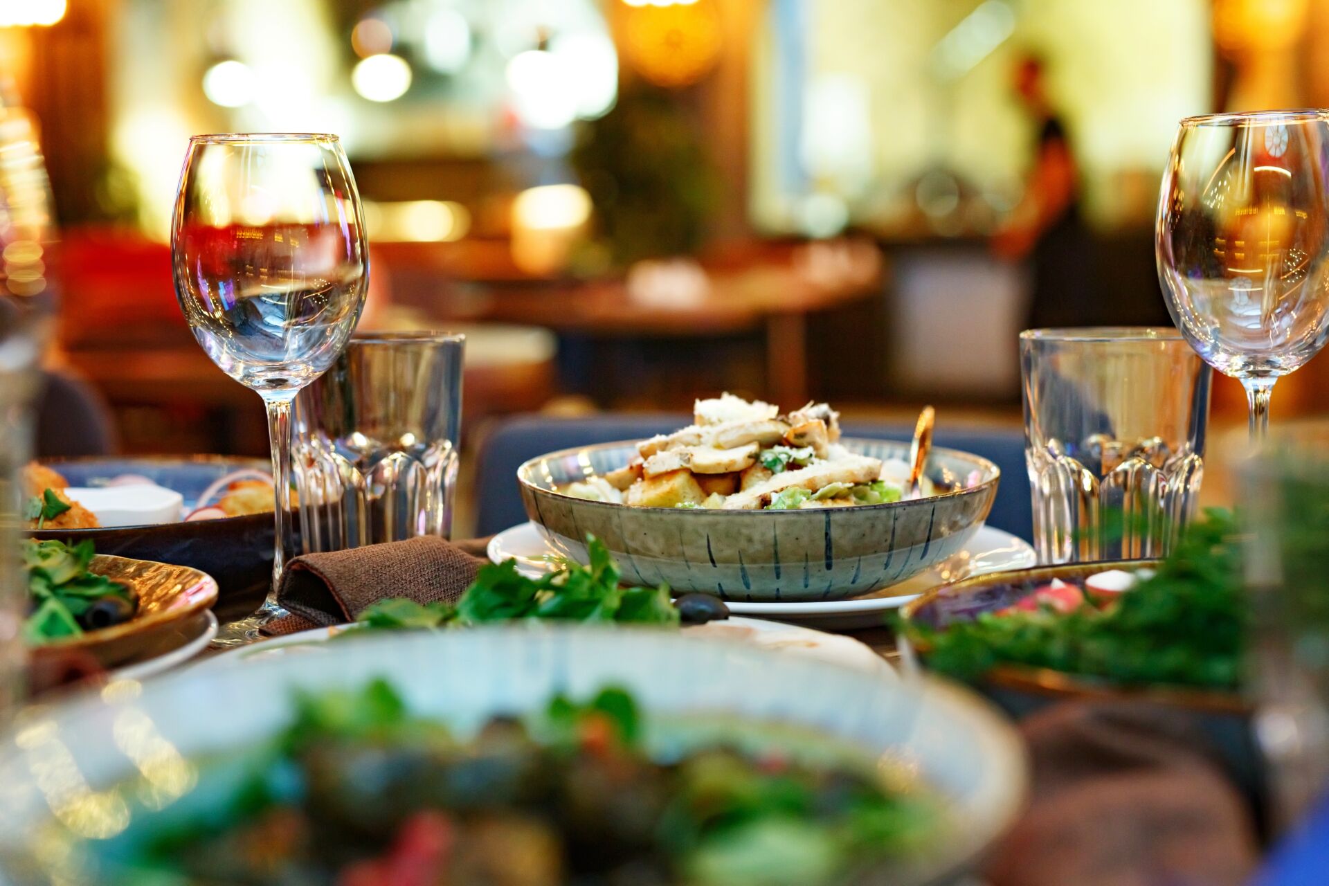 served table with tasty food in restaurant